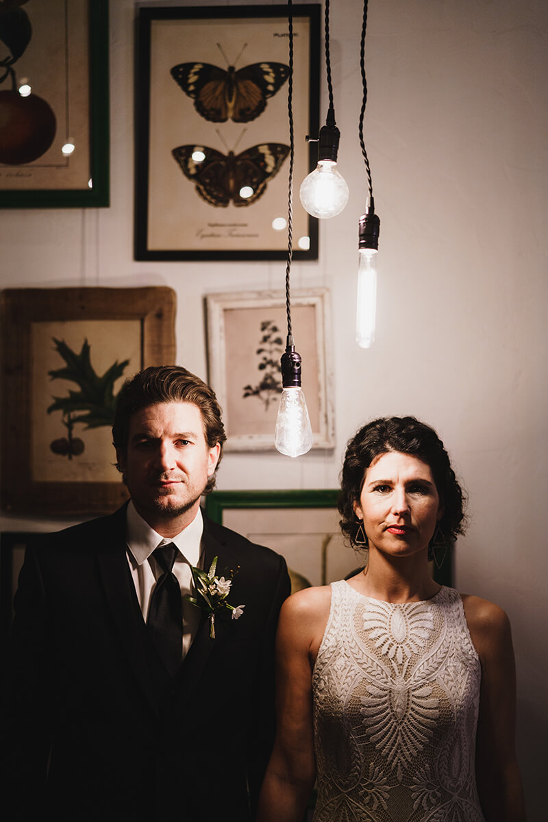 bride and groom edison light photo wedding stylist