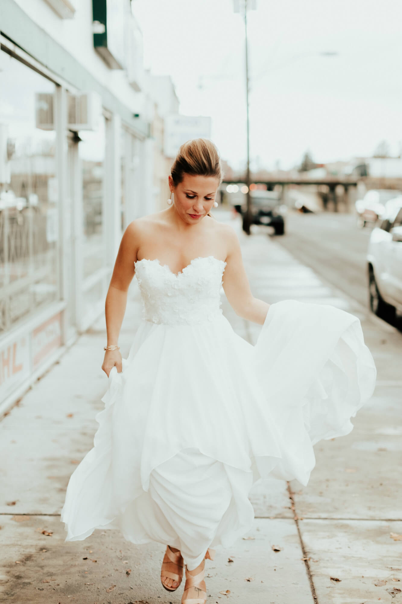flowy bridal gown in city