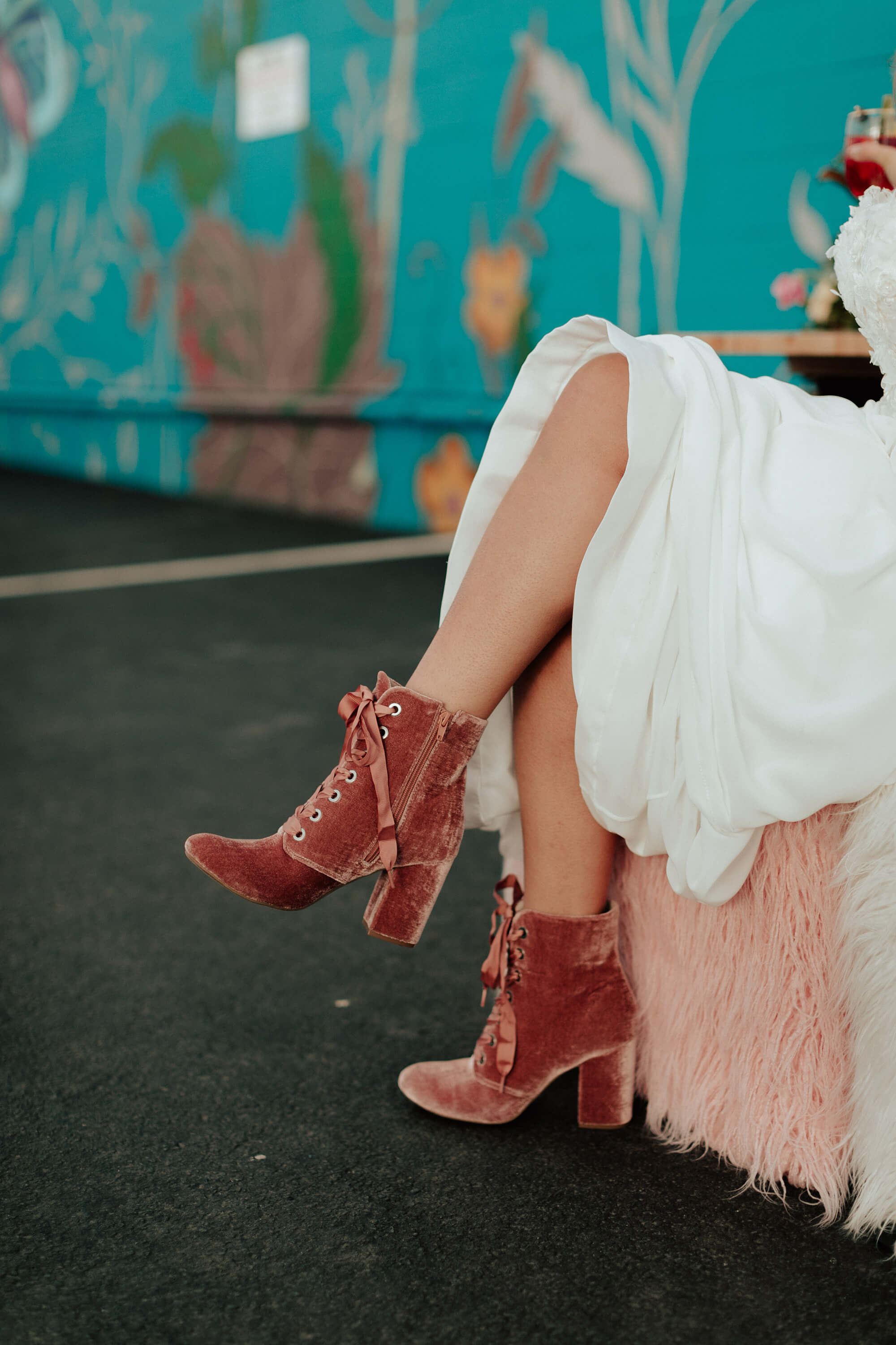 pink velvet lace up wedding boots