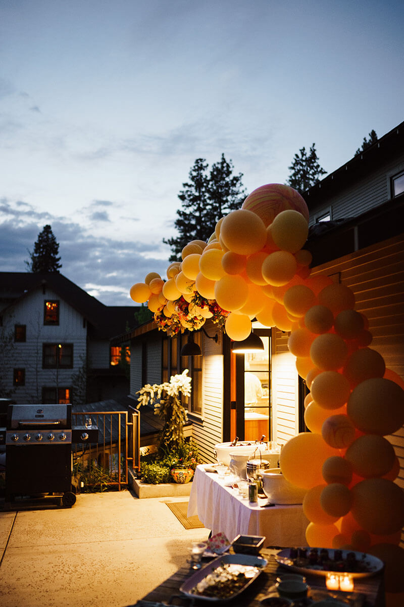 yellow wedding balloon installation