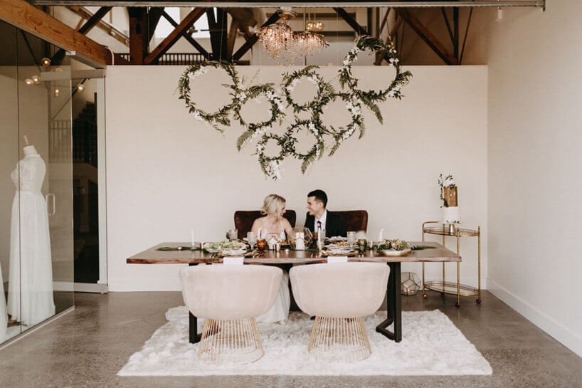 modern tropical wedding table flower rings