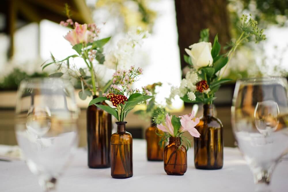 brown medicine bottles flowers wedding