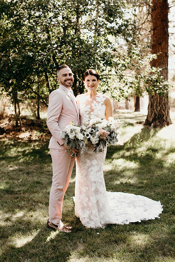 guy bridesmaid blush suit with bride
