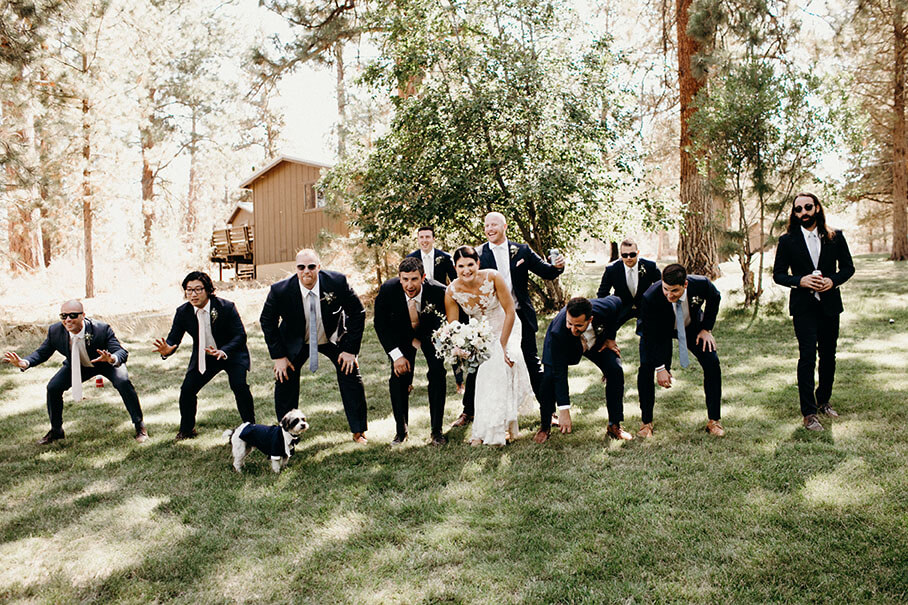 bride with groomsmen fun unique photo