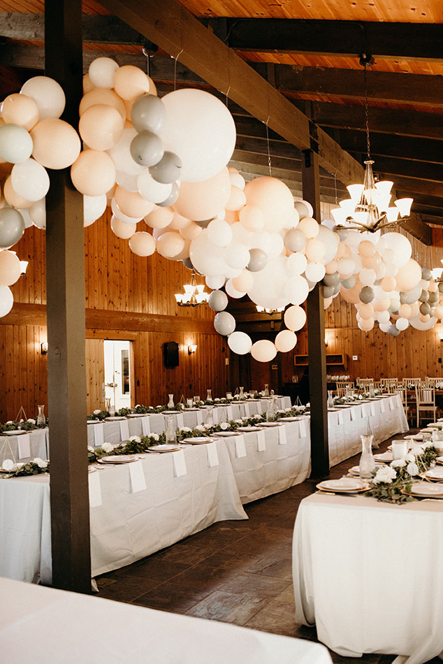 modern wedding balloon decor lodge