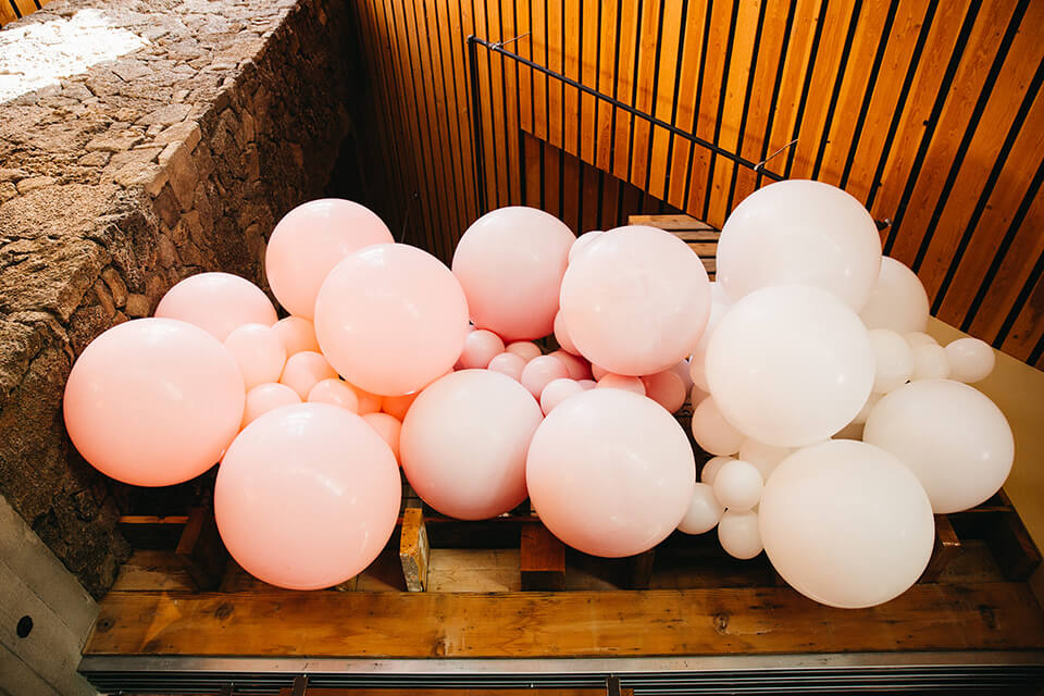blush wedding balloon installation