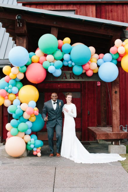 colorful wedding balloon installation