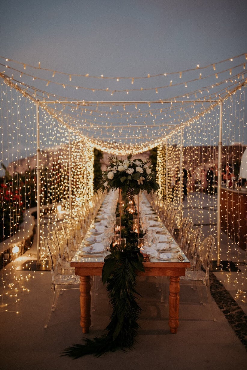 reception tables with lighting outdoors